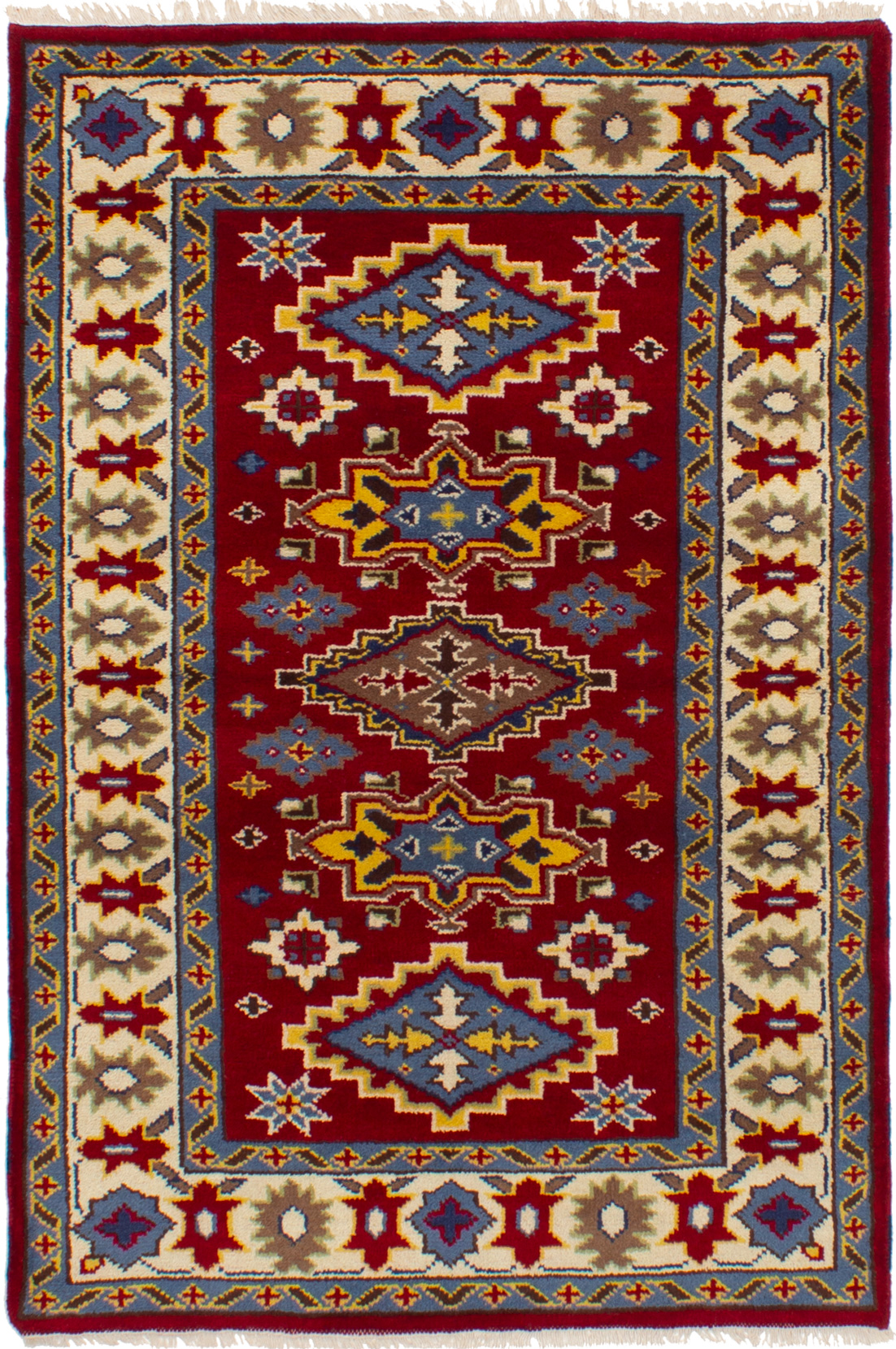Hand-knotted Royal Kazak Dark Red Wool Rug 4'1" x 6'0"  Size: 4'1" x 6'0"  