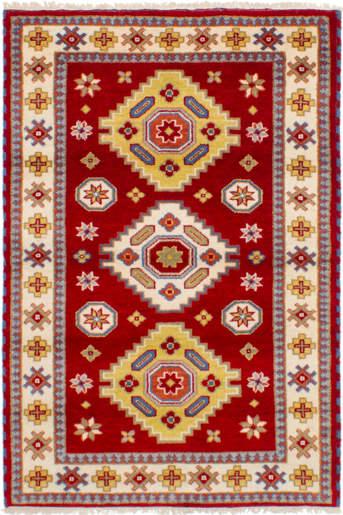 Hand-knotted Royal Kazak Dark Red Wool Rug 4'0" x 5'11"  Size: 4'0" x 5'11"  