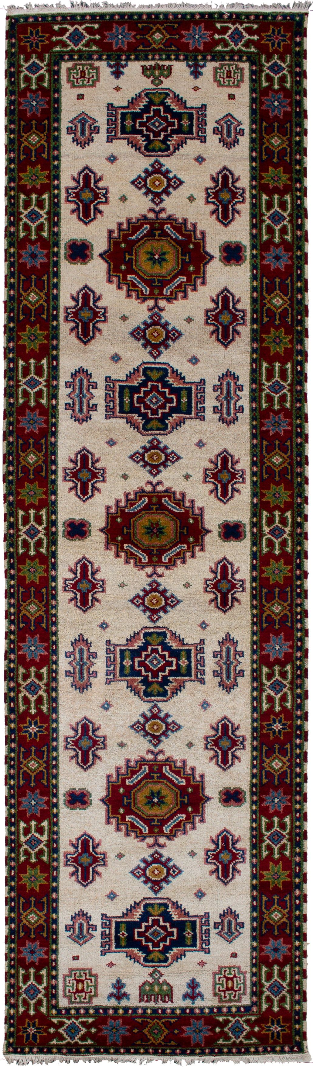 Hand-knotted Royal Kazak Cream Wool Rug 2'10" x 9'11" Size: 2'10" x 9'11"  