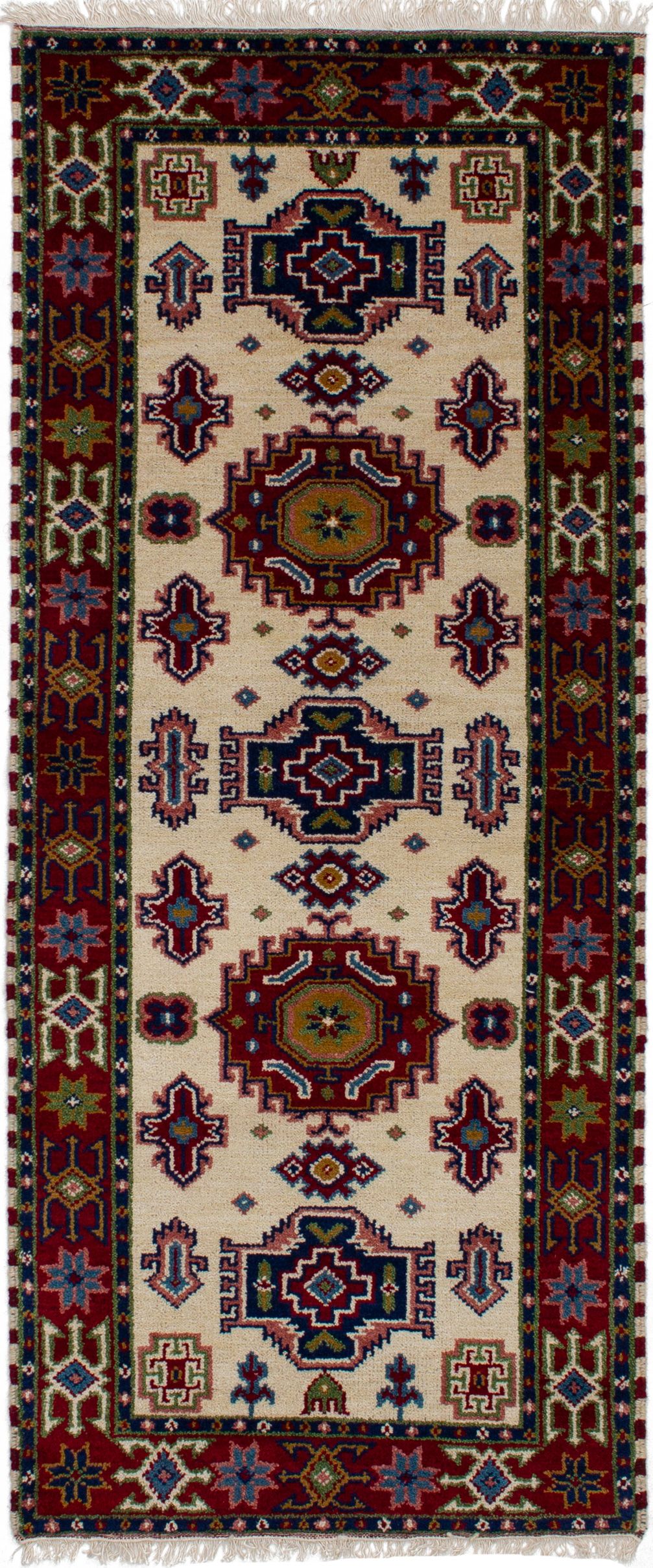 Hand-knotted Royal Kazak Cream Wool Rug 2'6" x 6'7" Size: 2'6" x 6'7"  