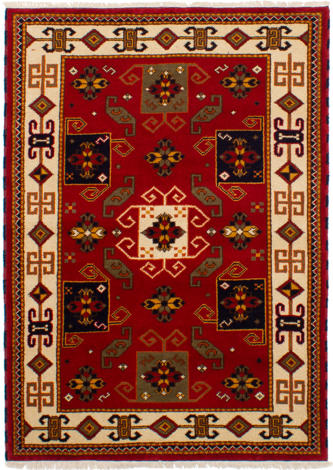 Hand-knotted Royal Kazak Red Wool Rug 4'9" x 6'7"  Size: 4'9" x 6'7"  