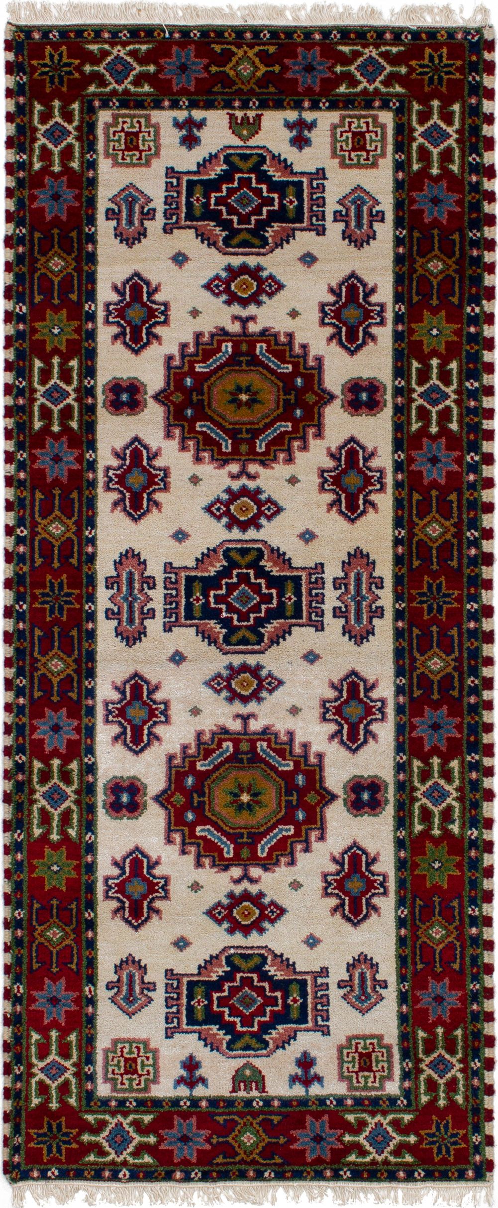 Hand-knotted Royal Kazak Cream Wool Rug 2'9" x 6'8" Size: 2'9" x 6'8"  