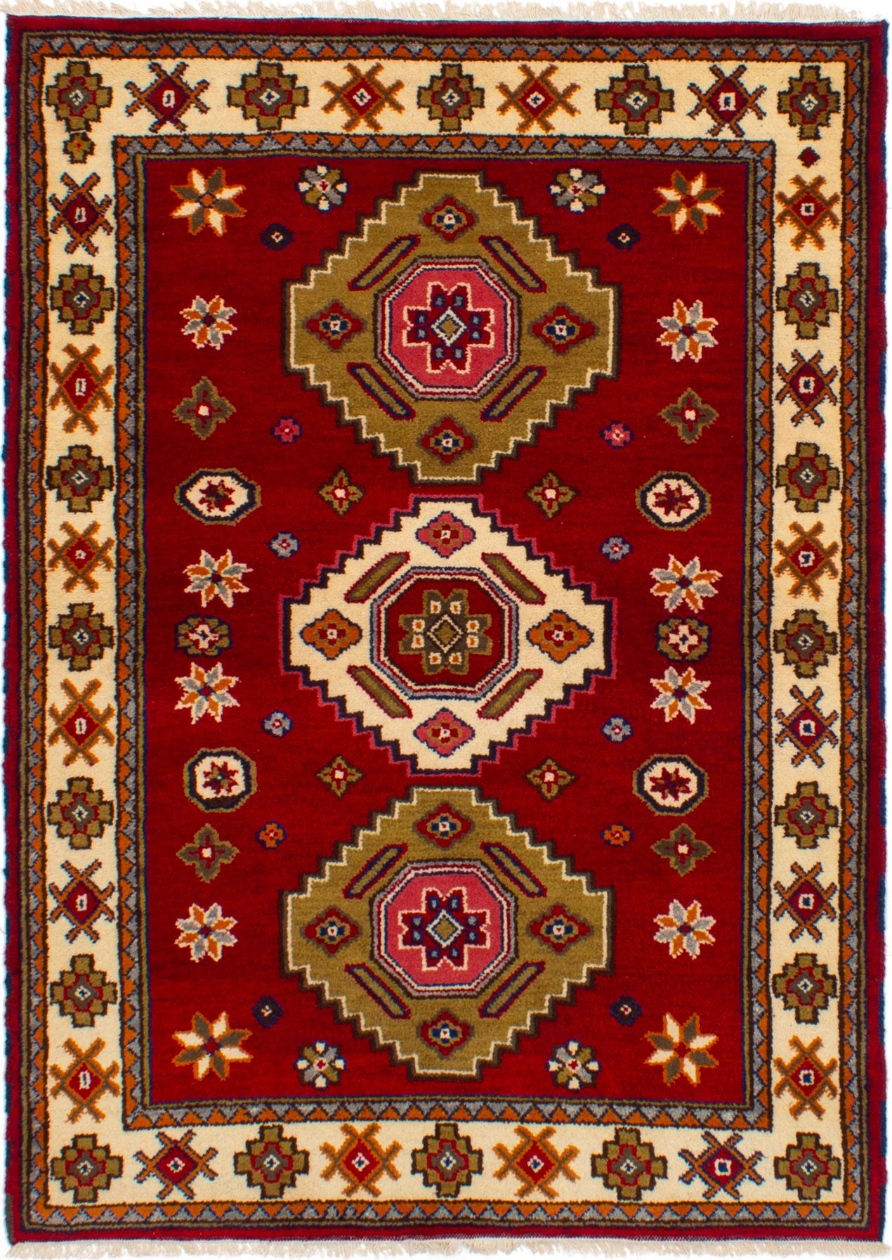 Hand-knotted Royal Kazak Dark Red Wool Rug 4'8" x 6'6"  Size: 4'8" x 6'6"  