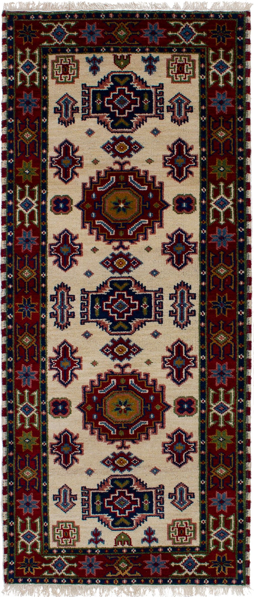 Hand-knotted Royal Kazak Cream Wool Rug 2'8" x 6'8"  Size: 2'8" x 6'8"  