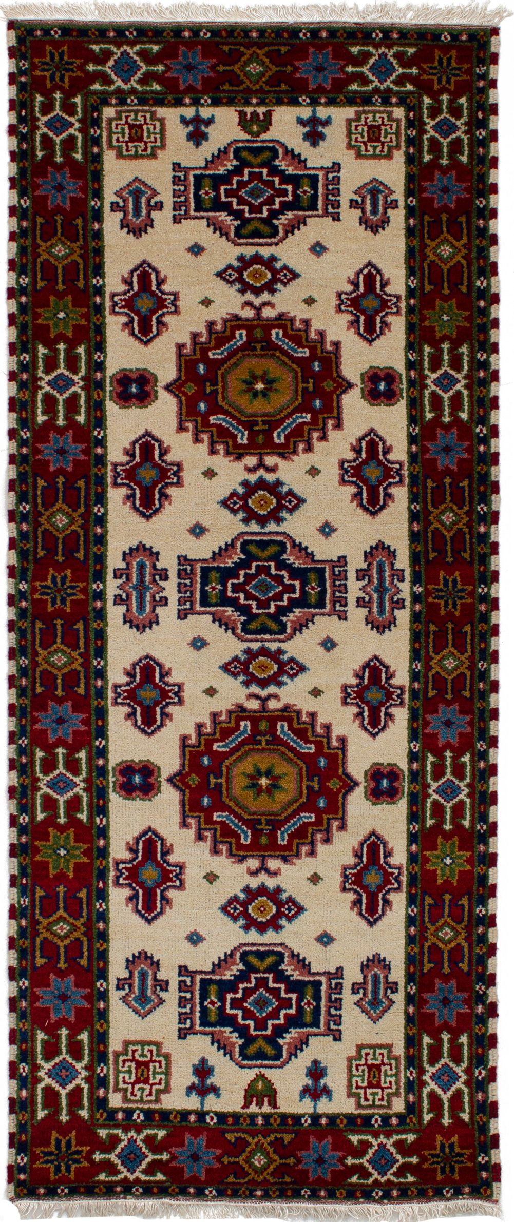 Hand-knotted Royal Kazak Cream Wool Rug 2'8" x 6'9" Size: 2'8" x 6'9"  