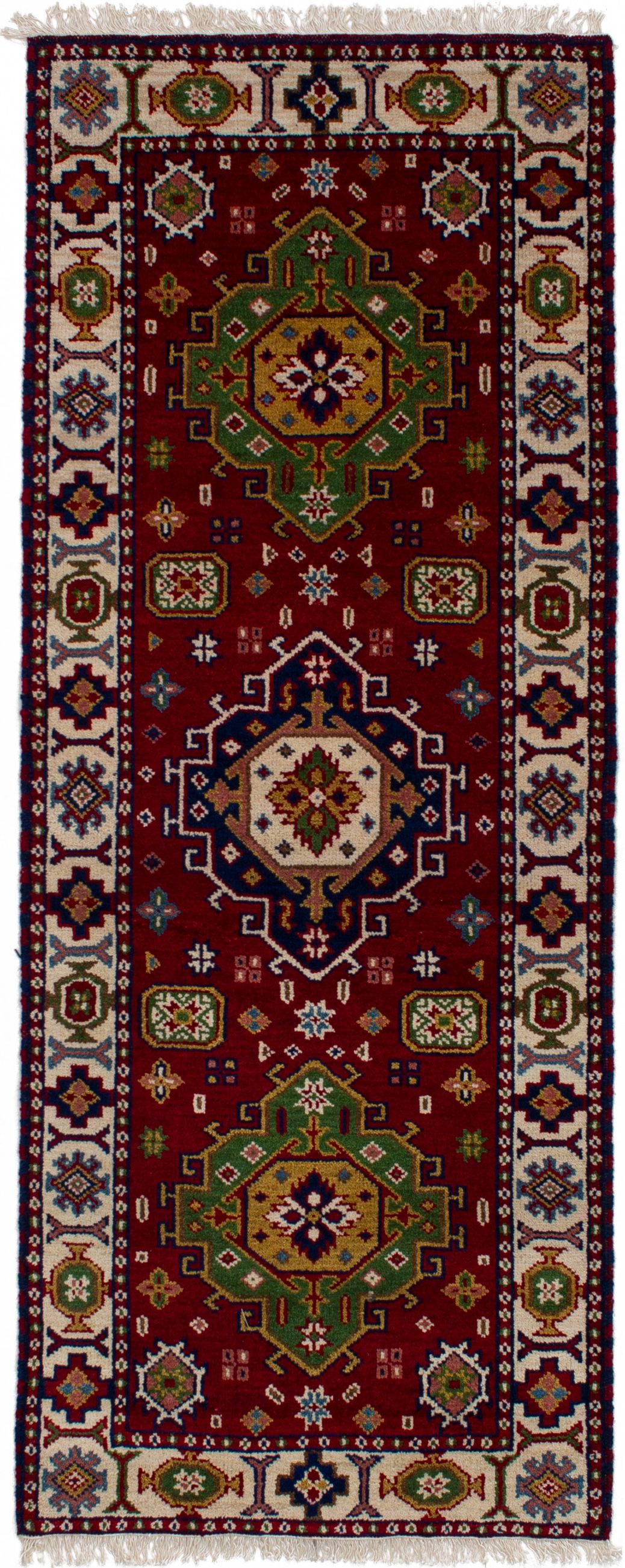 Hand-knotted Royal Kazak Dark Red Wool Rug 2'11" x 7'2" Size: 2'11" x 7'2"  