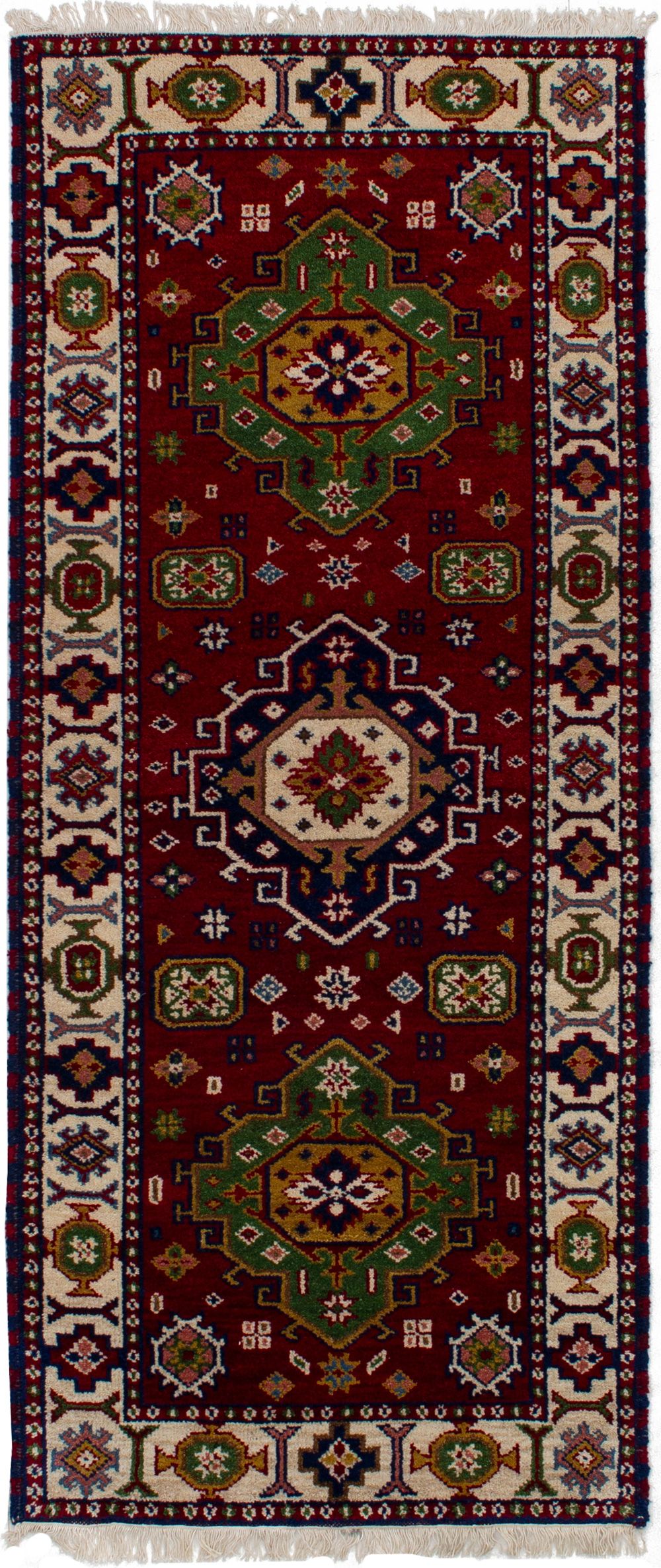Hand-knotted Royal Kazak Dark Red Wool Rug 2'7" x 6'7" Size: 2'7" x 6'7"  