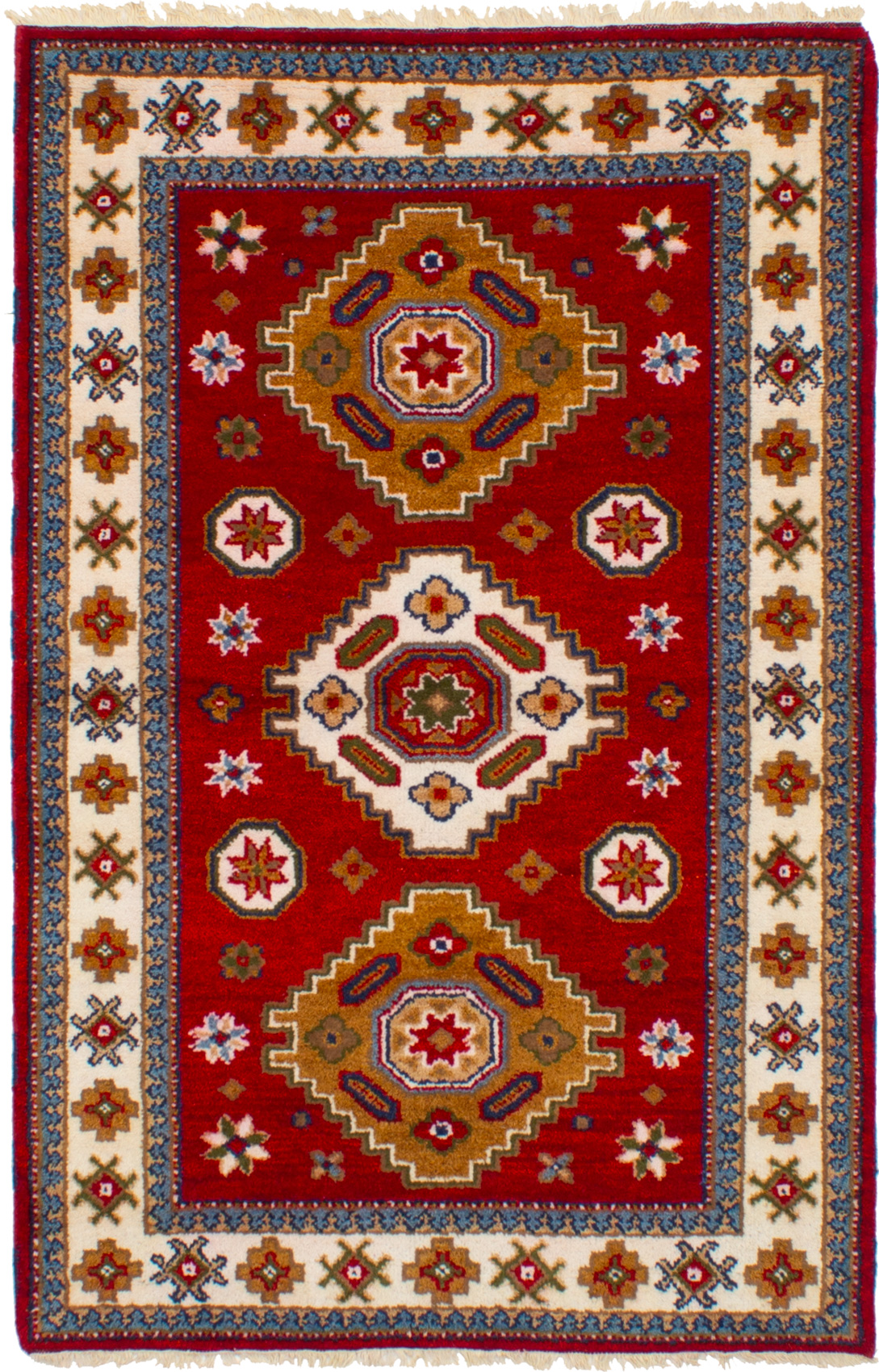 Hand-knotted Royal Kazak Dark Red Wool Rug 4'1" x 6'2" Size: 4'1" x 6'2"  
