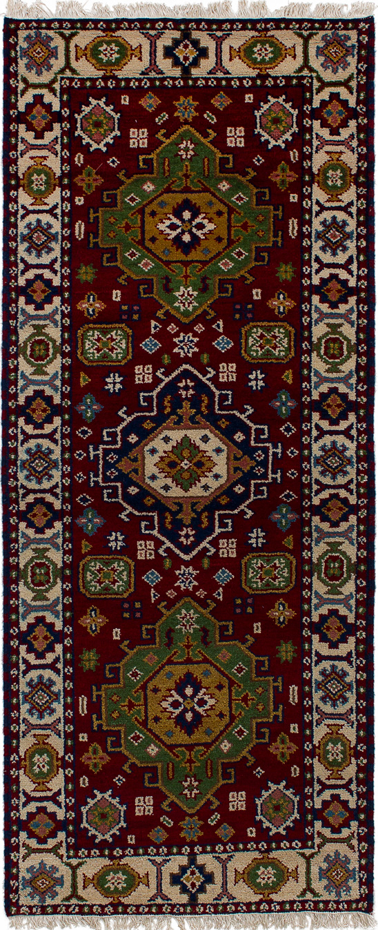 Hand-knotted Royal Kazak Dark Red Wool Rug 2'9" x 6'8"  Size: 2'9" x 6'8"  