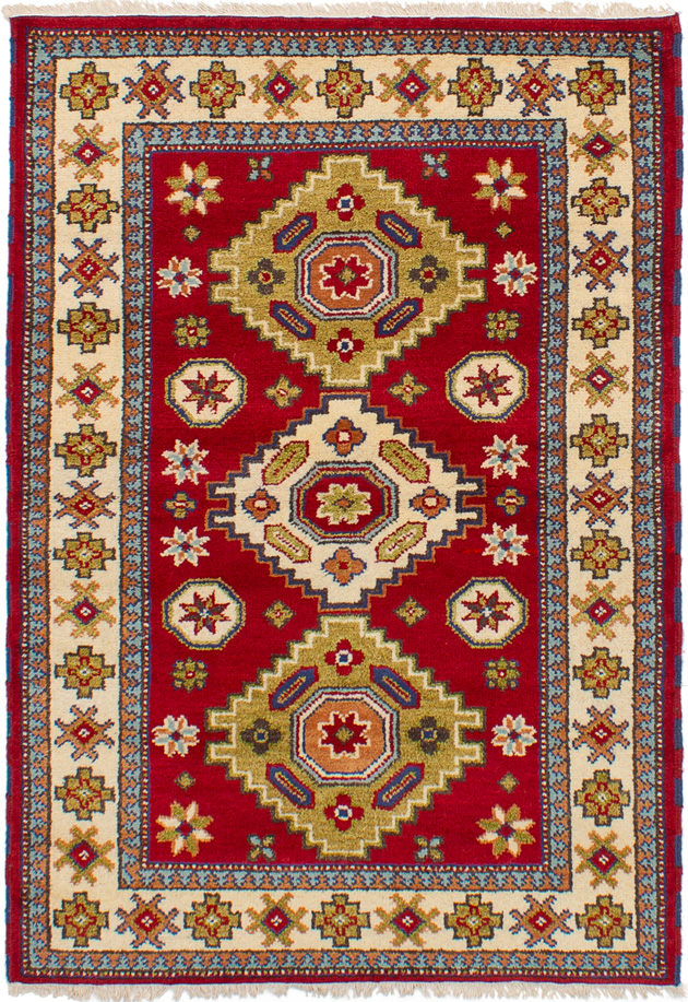 Hand-knotted Royal Kazak Red Wool Rug 4'2" x 5'11"  Size: 4'2" x 5'11"  