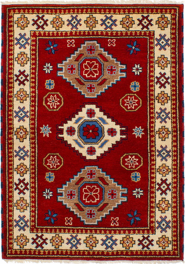 Hand-knotted Royal Kazak Red Wool Rug 4'3" x 5'11"  Size: 4'3" x 5'11"  