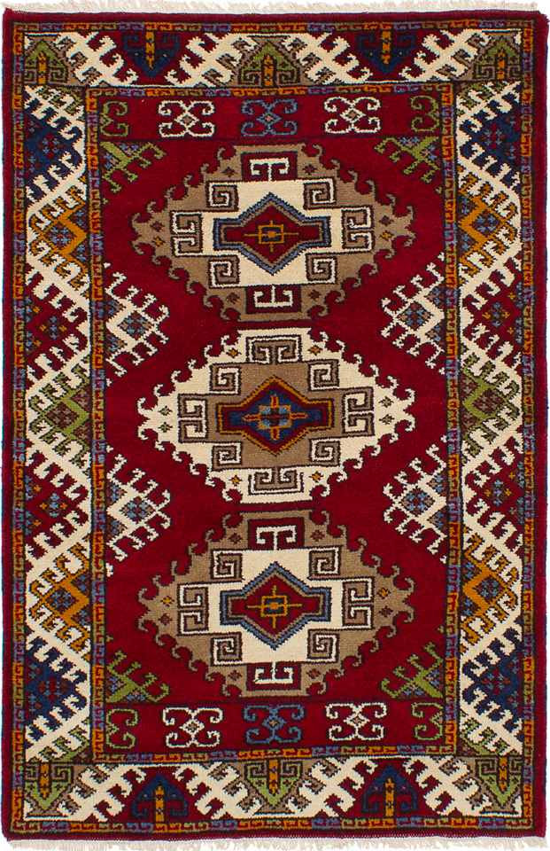 Hand-knotted Royal Kazak Red Wool Rug 4'1" x 6'4" Size: 4'1" x 6'4"  