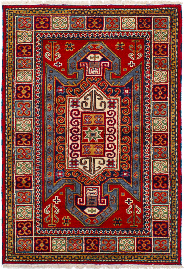 Hand-knotted Royal Kazak Red Wool Rug 4'4" x 6'1"  Size: 4'4" x 6'1"  
