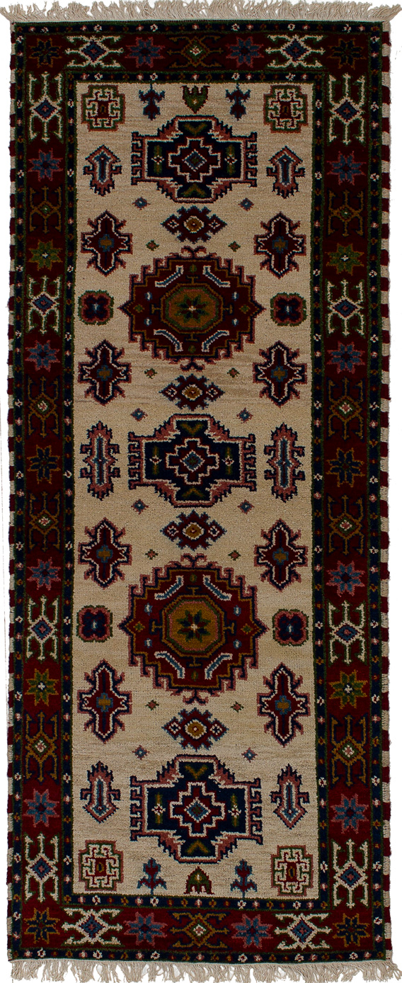 Hand-knotted Royal Kazak Cream Wool Rug 2'8" x 6'10" Size: 2'8" x 6'10"  