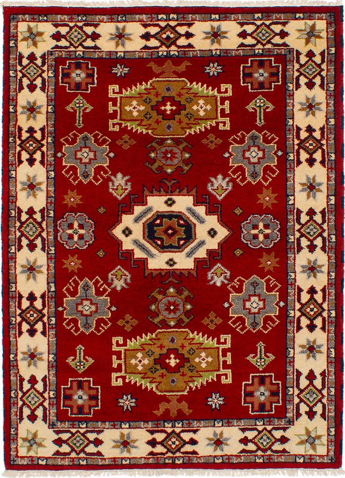 Hand-knotted Royal Kazak Red Wool Rug 4'9" x 6'4"  Size: 4'9" x 6'4"  