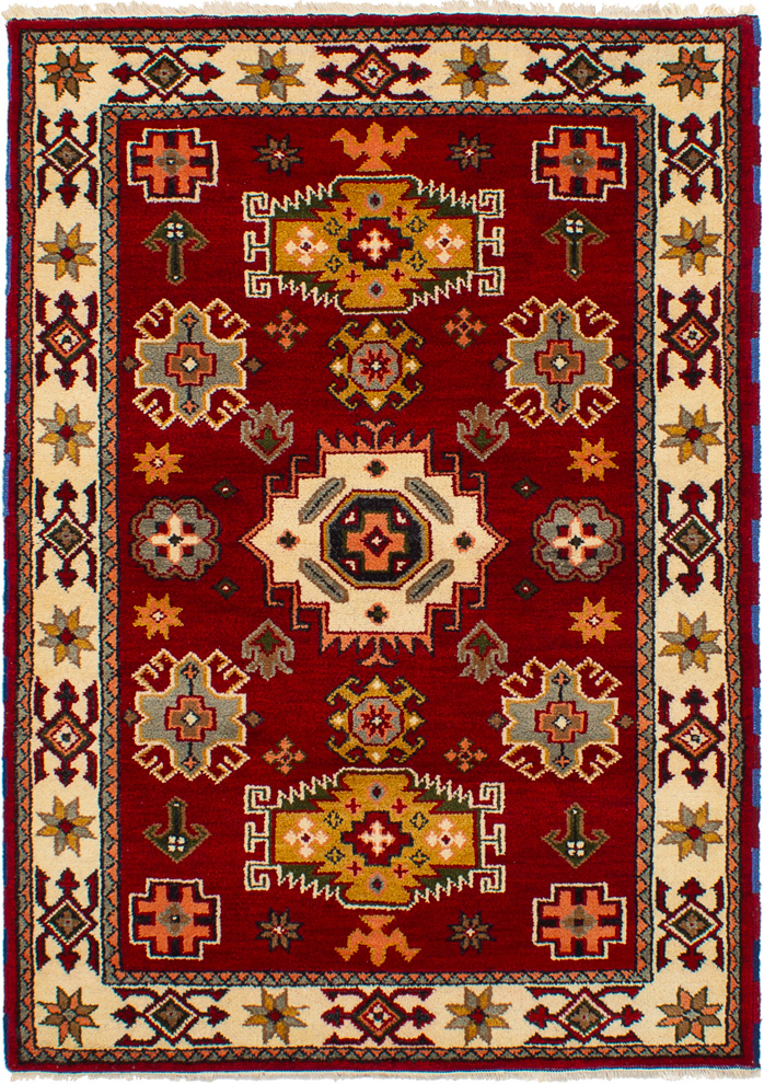 Hand-knotted Royal Kazak Red Wool Rug 4'8" x 6'6"  Size: 4'8" x 6'6"  