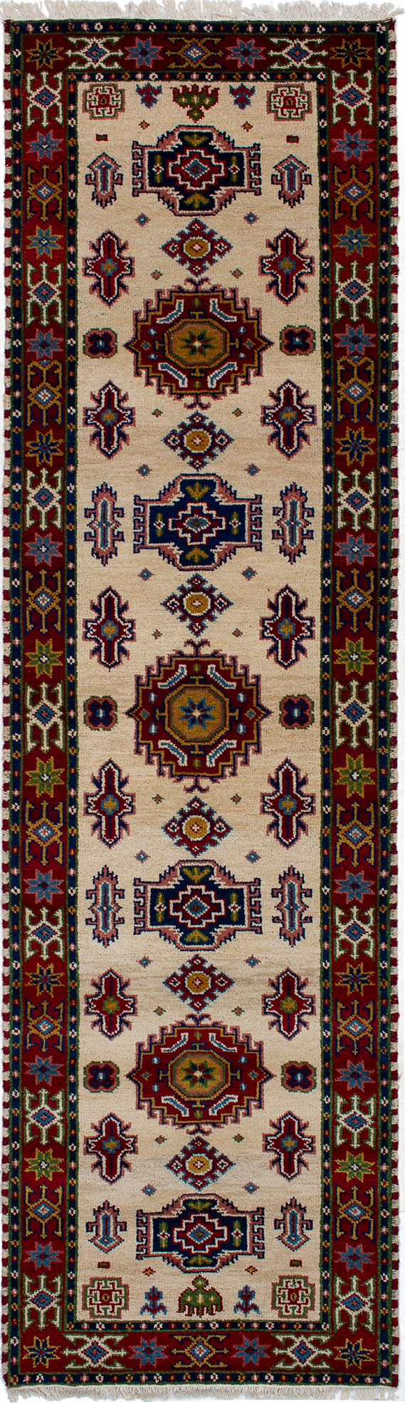 Hand-knotted Royal Kazak Cream Wool Rug 2'9" x 10'0"  Size: 2'9" x 10'0"  