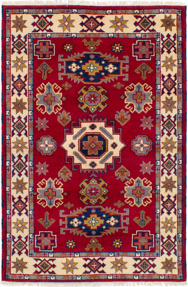 Hand-knotted Royal Kazak Red Wool Rug 4'0" x 6'0" (19) Size: 4'0" x 6'0"  