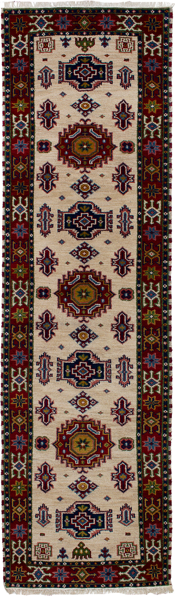 Hand-knotted Royal Kazak Cream Wool Rug 2'9" x 9'9"  Size: 2'9" x 9'9"  