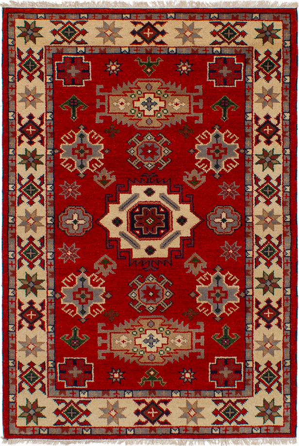 Hand-knotted Royal Kazak Red Wool Rug 4'2" x 6'0" (14) Size: 4'2" x 6'0"  
