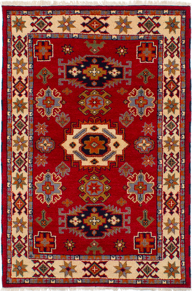Hand-knotted Royal Kazak Red Wool Rug 4'3" x 6'4"  Size: 4'3" x 6'4"  