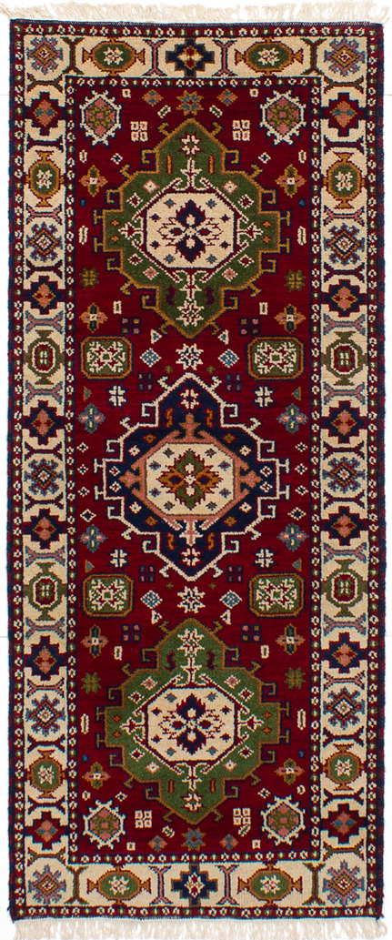 Hand-knotted Royal Kazak Dark Red Wool Rug 2'10" x 6'9" Size: 2'10" x 6'9"  