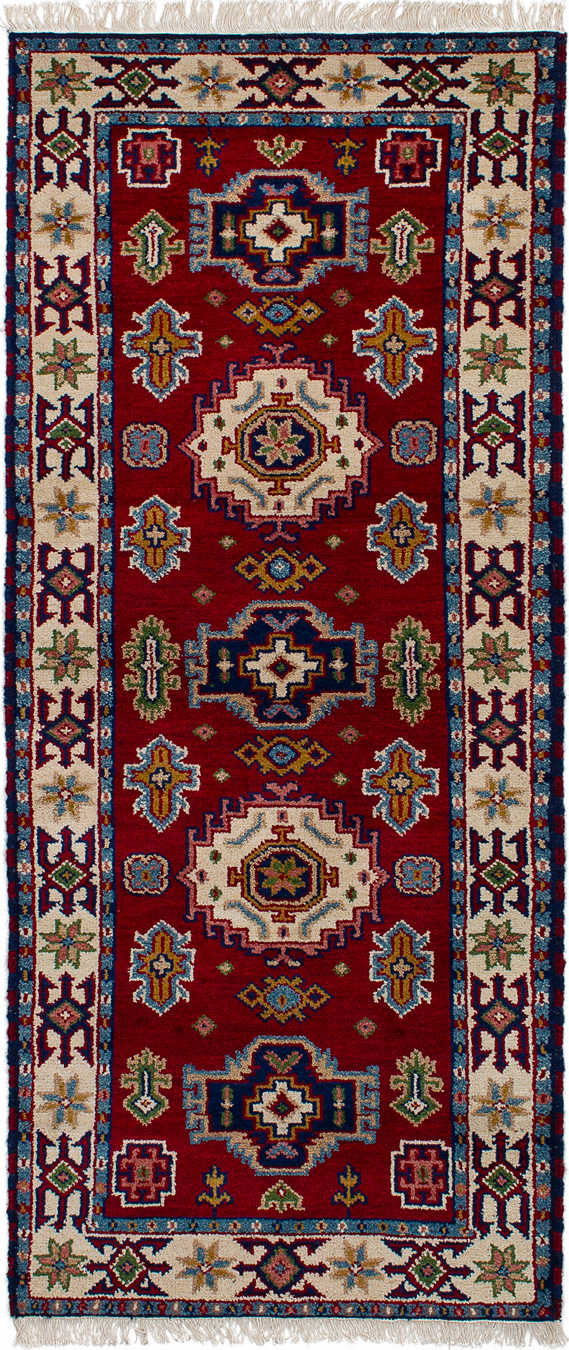 Hand-knotted Royal Kazak Dark Red Wool Rug 2'8" x 6'8"  Size: 2'8" x 6'8"  