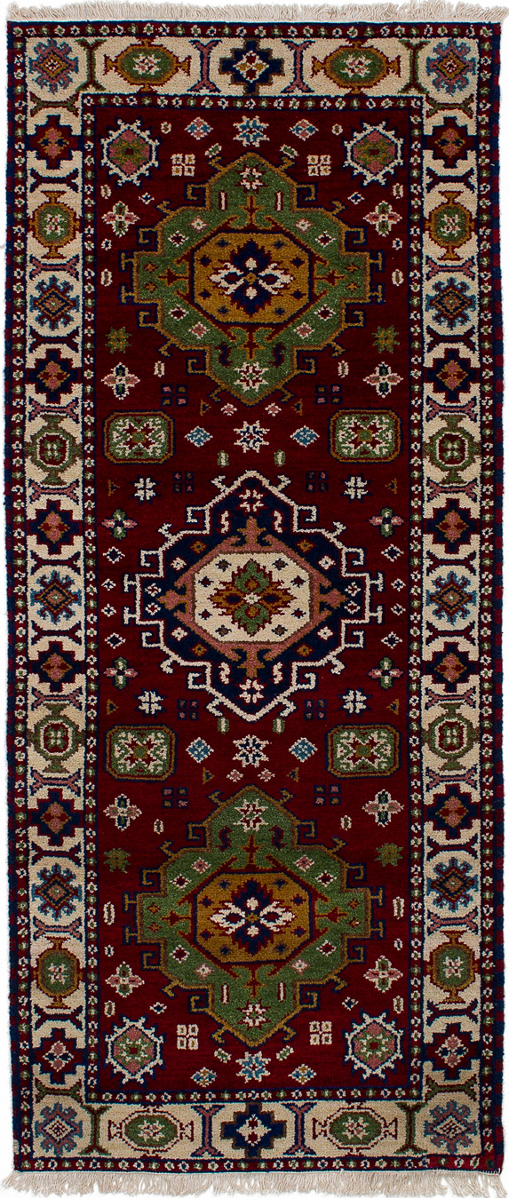 Hand-knotted Royal Kazak Dark Red Wool Rug 2'5" x 6'8" Size: 2'5" x 6'8"  