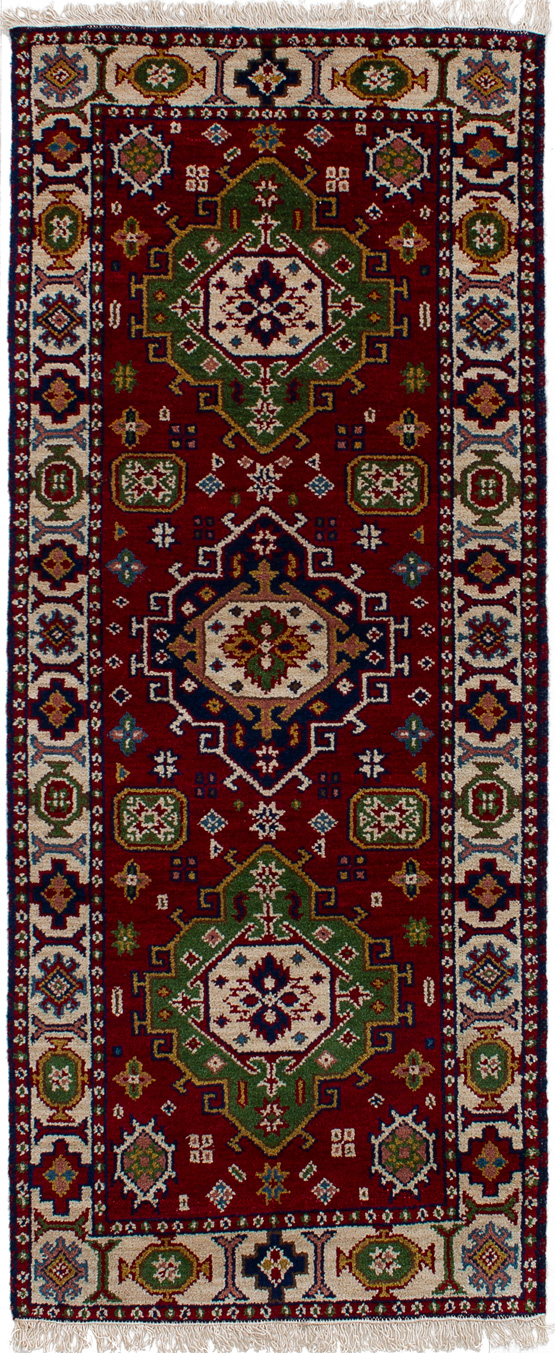 Hand-knotted Royal Kazak Dark Red Wool Rug 2'8" x 6'8"  Size: 2'8" x 6'8"  