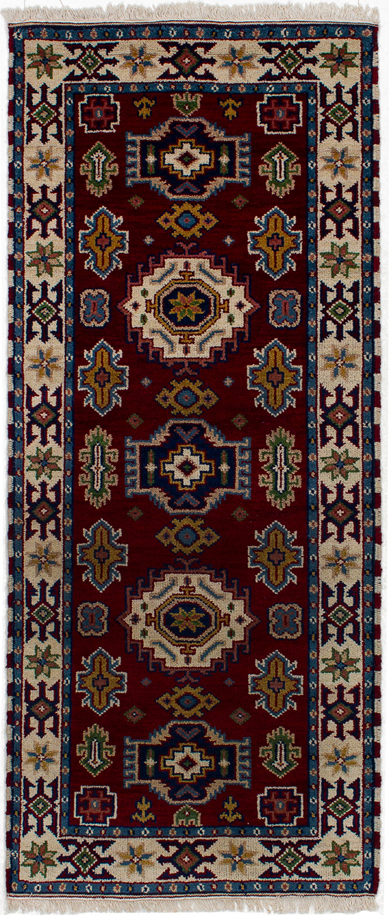 Hand-knotted Royal Kazak Dark Red Wool Rug 2'9" x 6'7"  Size: 2'9" x 6'7"  