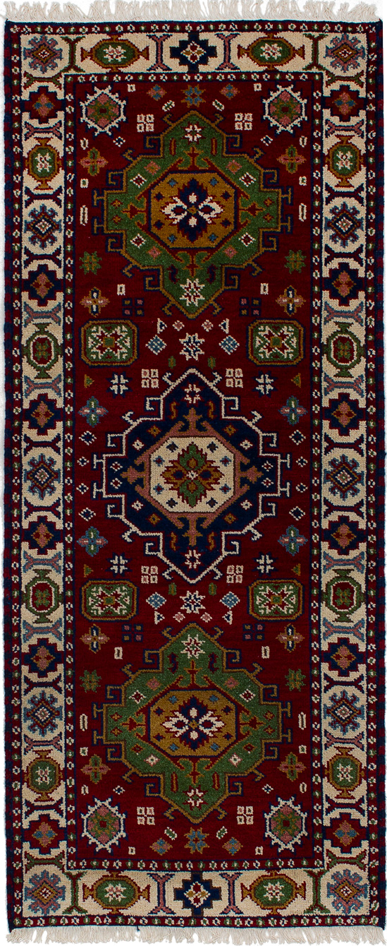 Hand-knotted Royal Kazak Dark Red Wool Rug 2'6" x 6'7" Size: 2'6" x 6'7"  
