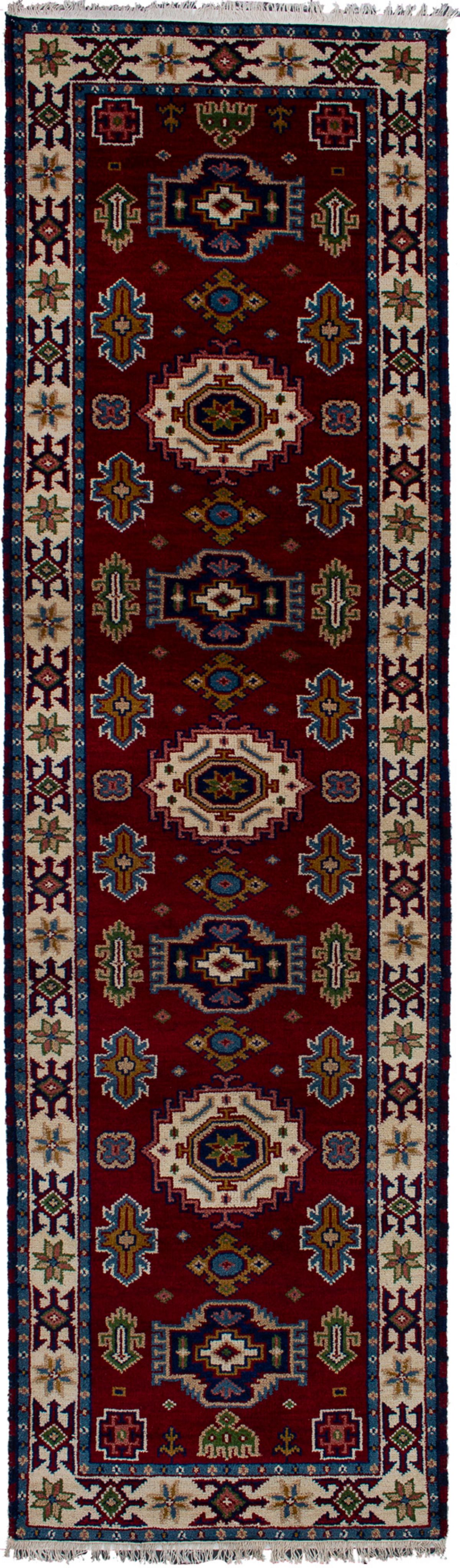 Hand-knotted Royal Kazak Dark Red Wool Rug 2'9" x 9'10"  Size: 2'9" x 9'10"  