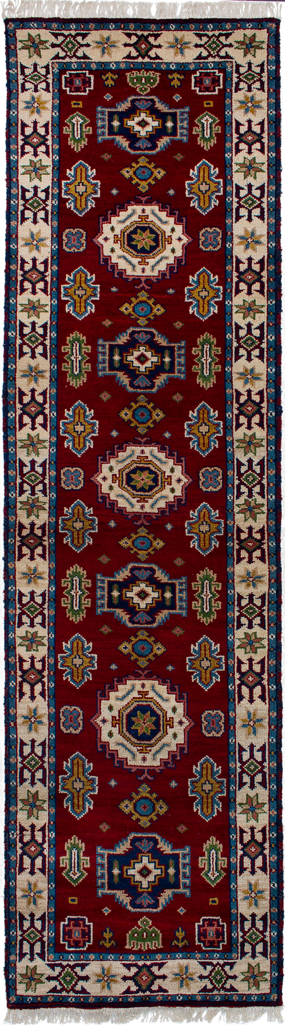 Hand-knotted Royal Kazak Dark Red Wool Rug 2'9" x 9'9"  Size: 2'9" x 9'9"  