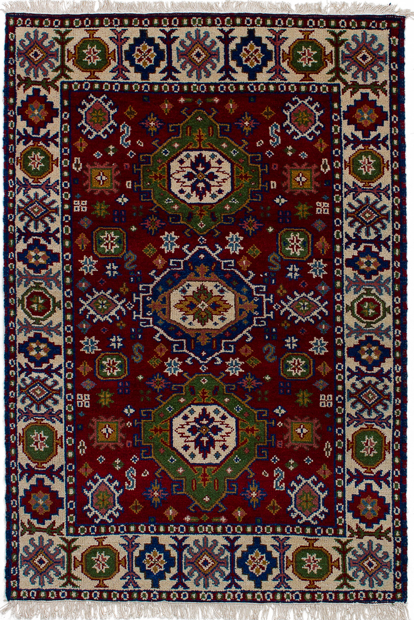 Hand-knotted Royal Kazak Dark Red Wool Rug 4'0" x 5'6" Size: 4'0" x 5'6"  