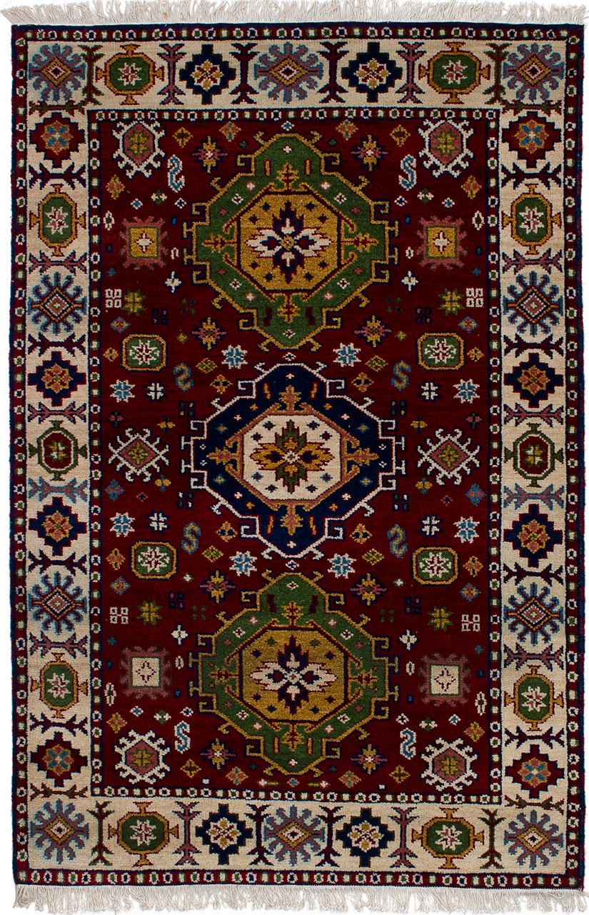 Hand-knotted Royal Kazak Dark Red Wool Rug 4'0" x 6'2"  Size: 4'0" x 6'2"  