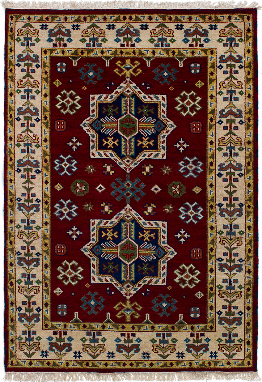 Hand-knotted Royal Kazak Dark Red Wool Rug 4'1" x 5'11"  Size: 4'1" x 5'11"  