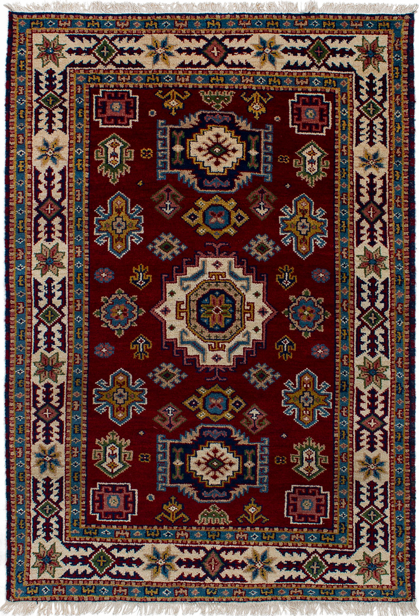 Hand-knotted Royal Kazak Dark Red Wool Rug 4'0" x 6'0"  Size: 4'0" x 6'0"  