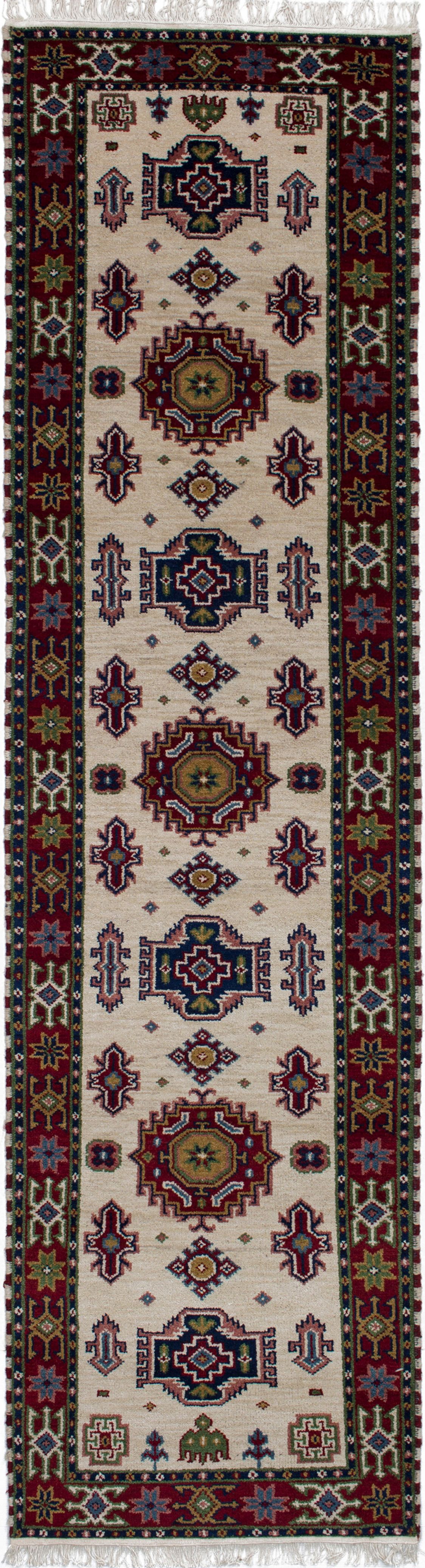 Hand-knotted Royal Kazak Cream Wool Rug 2'8" x 10'2" Size: 2'8" x 10'2"  