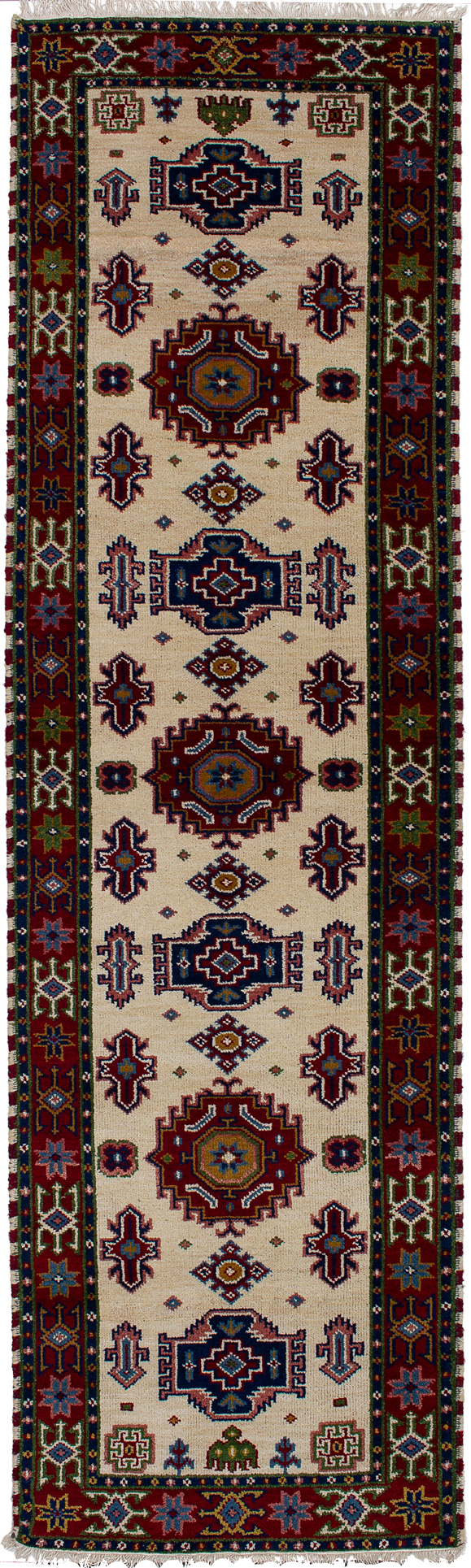 Hand-knotted Royal Kazak Cream Wool Rug 2'9" x 9'10"  Size: 2'9" x 9'10"  