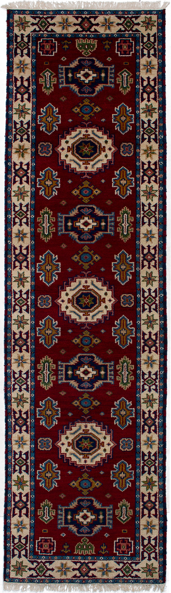 Hand-knotted Royal Kazak Dark Red Wool Rug 2'9" x 9'11"  Size: 2'9" x 9'11"  