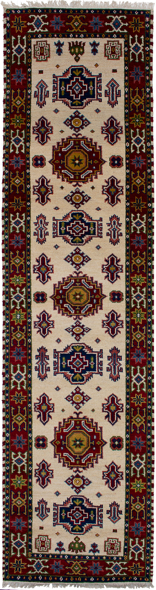Hand-knotted Royal Kazak Cream Wool Rug 2'8" x 10'6" Size: 2'8" x 10'6"  