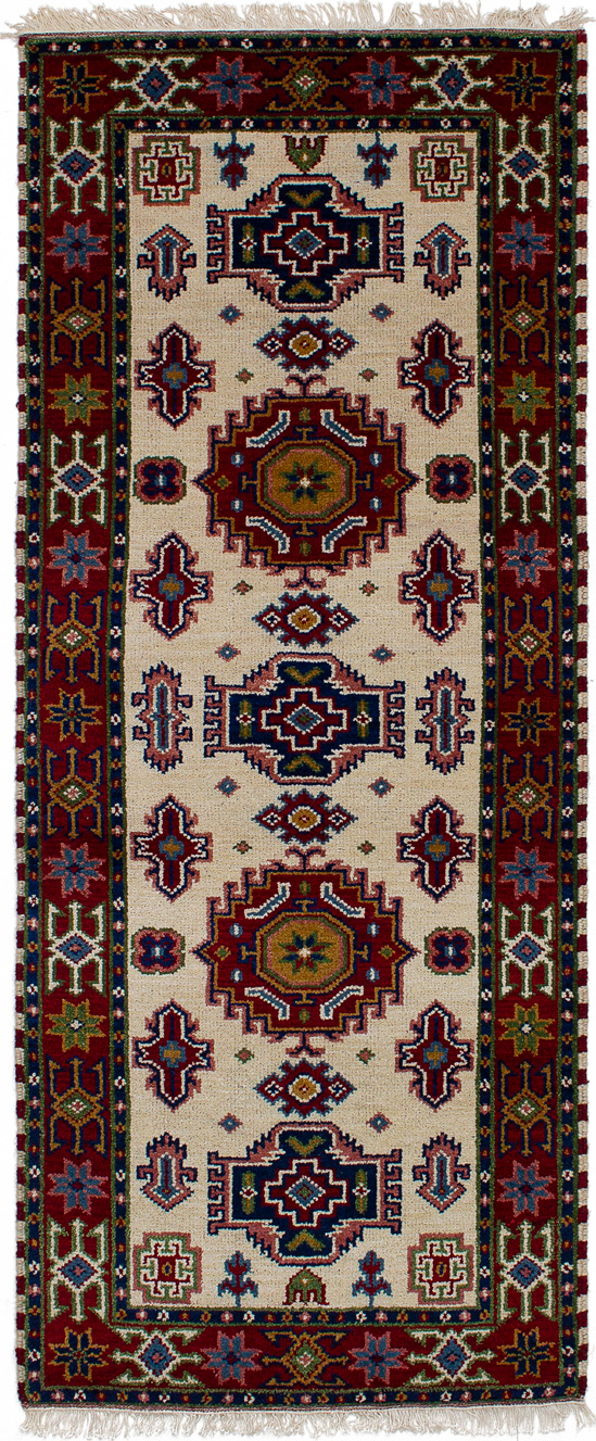 Hand-knotted Royal Kazak Cream Wool Rug 2'8" x 6'9"  Size: 2'8" x 6'9"  