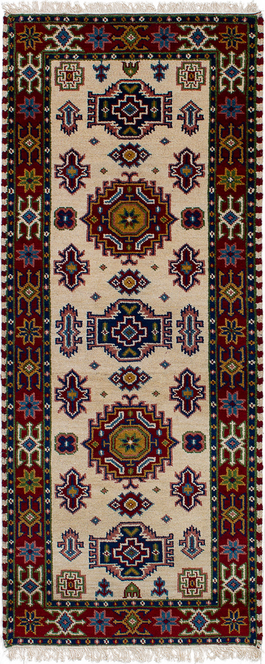 Hand-knotted Royal Kazak Cream Wool Rug 2'9" x 6'8"  Size: 2'9" x 6'8"  