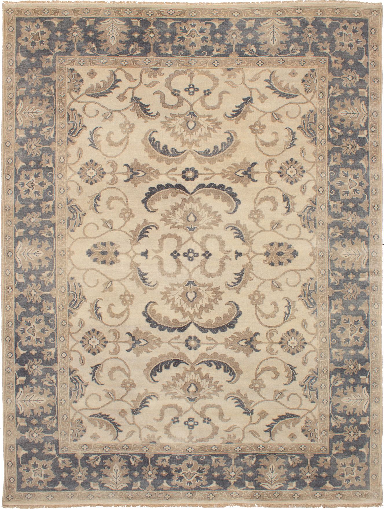 Hand-knotted Finest Ushak Cream Wool Rug 9'2" x 12'1" Size: 9'2" x 12'1"  
