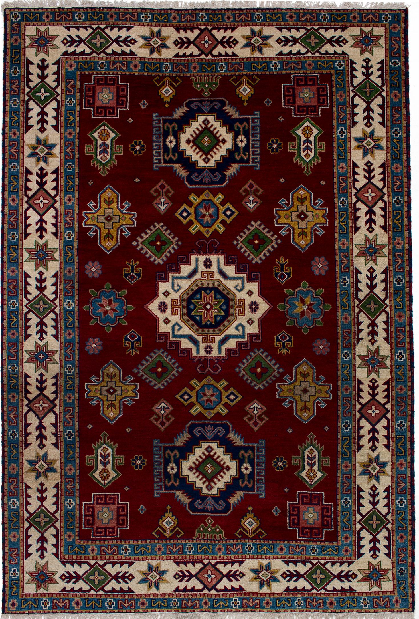 Hand-knotted Royal Kazak Red Wool Rug 6'7" x 9'8"  Size: 6'7" x 9'8"  