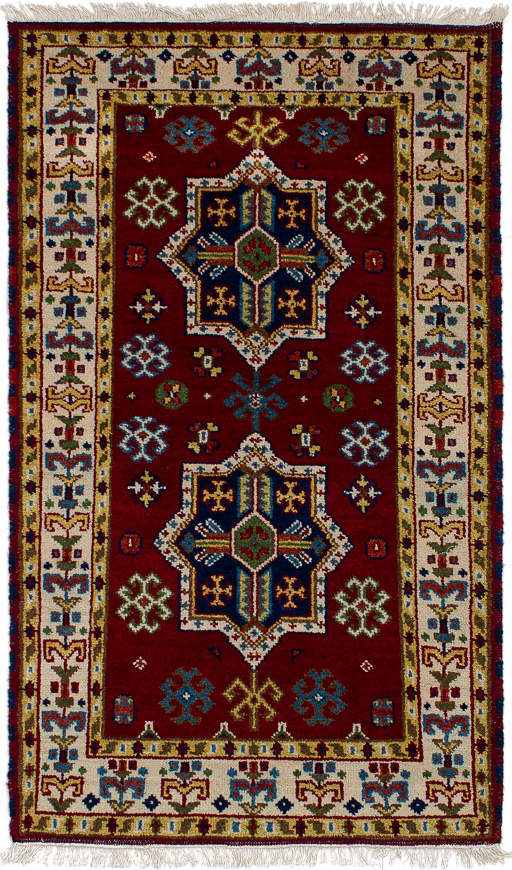 Hand-knotted Royal Kazak Dark Red Wool Rug 3'1" x 5'2"  Size: 3'1" x 5'2"  