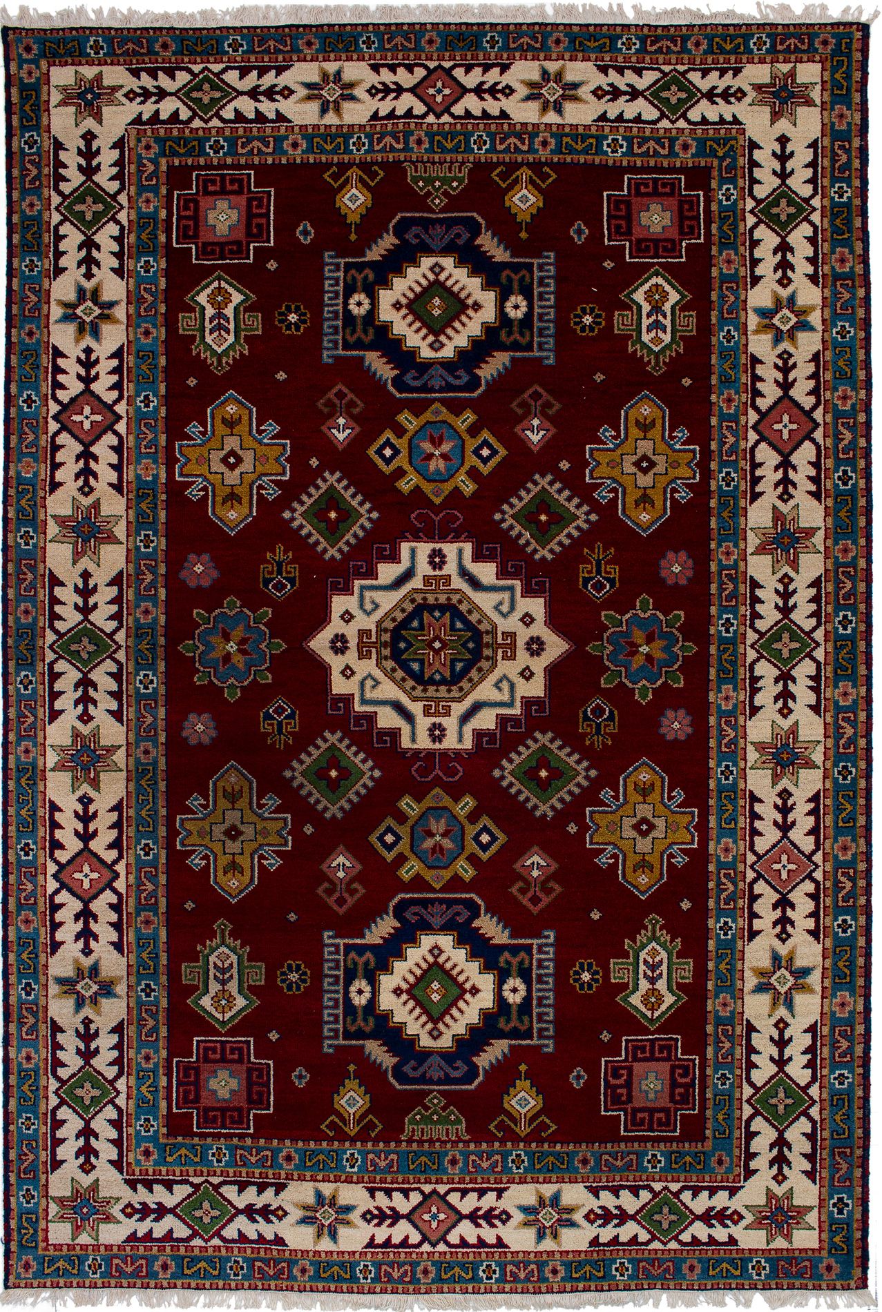 Hand-knotted Finest Kazak Dark Red Wool Rug 6'5" x 9'10" Size: 6'5" x 9'10"  