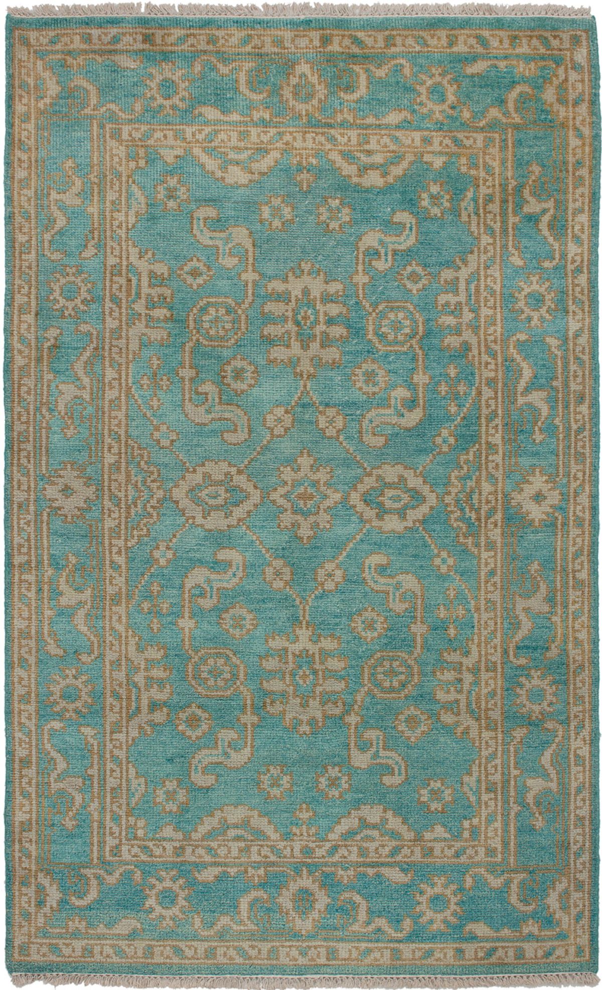 Hand-knotted Maharajah Turquoise Wool Rug 4'8" x 7'8" Size: 4'8" x 7'8"  