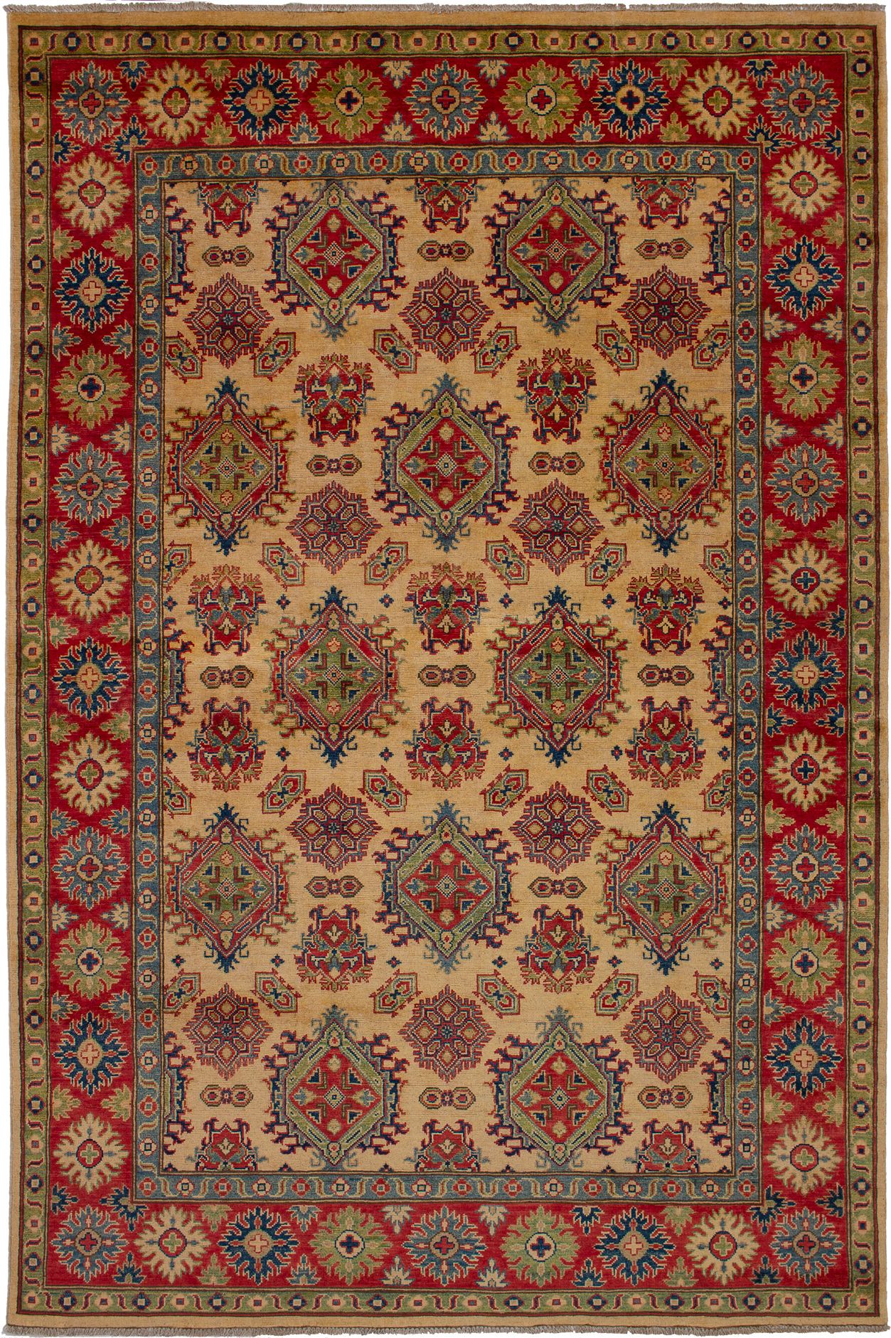 Hand-knotted Finest Gazni Cream, Red Wool Rug 6'6" x 9'9" Size: 6'6" x 9'9"  