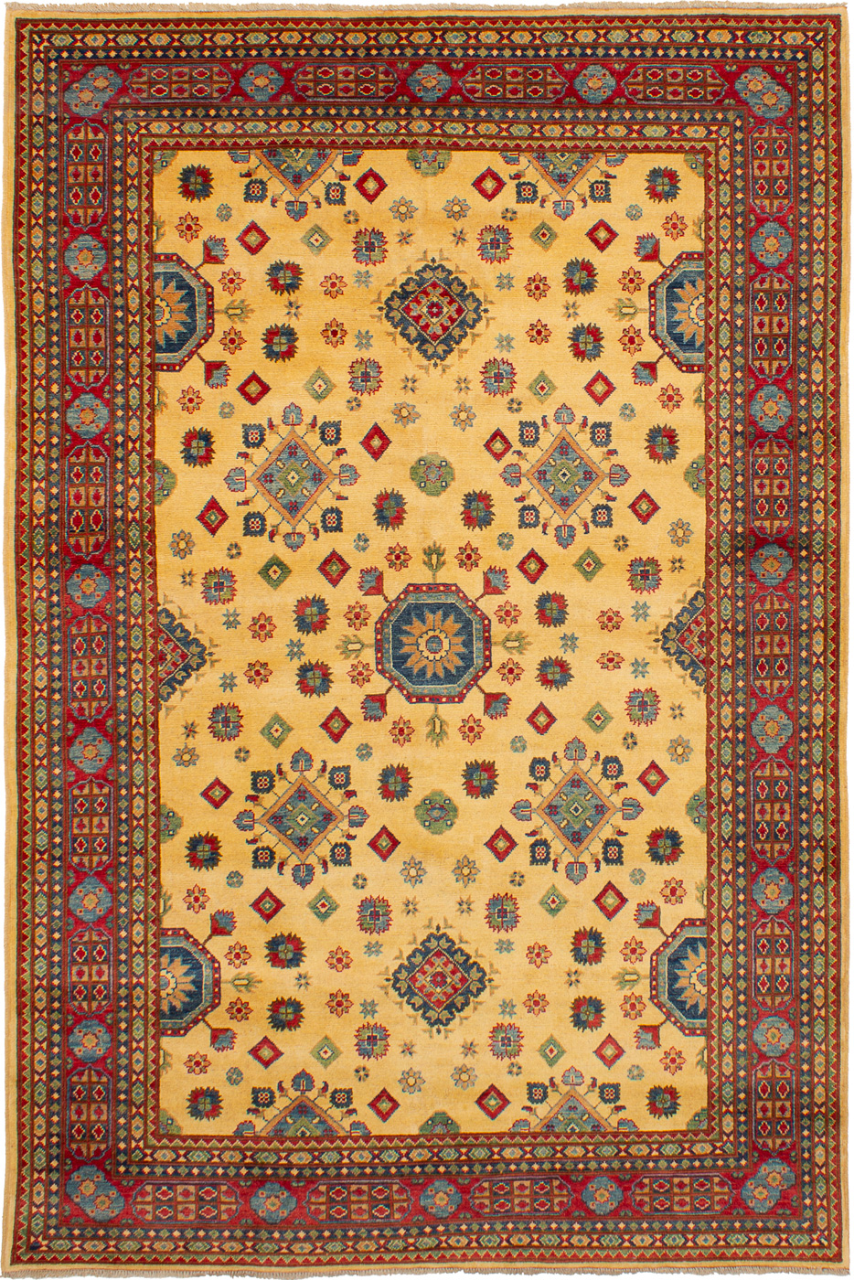 Hand-knotted Finest Gazni Ivory Wool Rug 6'3" x 9'6" Size: 6'3" x 9'6"  